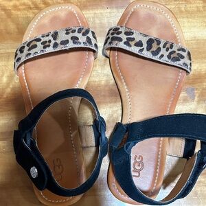 UGG Black and Leopard Print Sandals 7